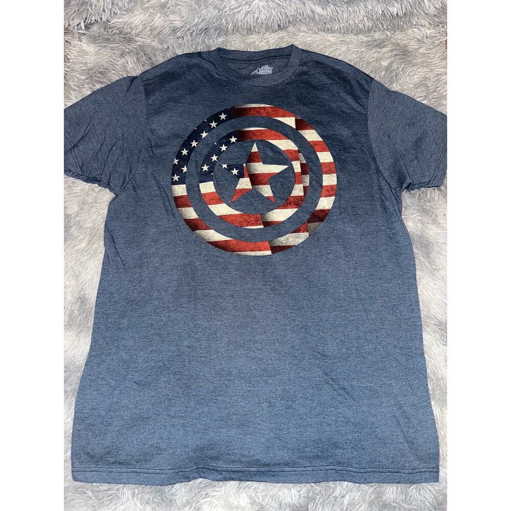 Marvel Avengers Assemble Captain America USA ‎ Shield T-Shirt Mens L - EUC